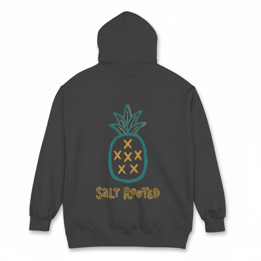 Charcoal Salt Rooted hoodie back - white background