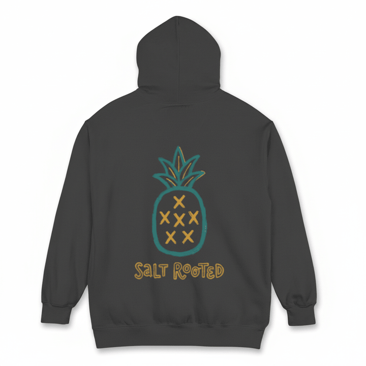 Charcoal Salt Rooted hoodie back - white background
