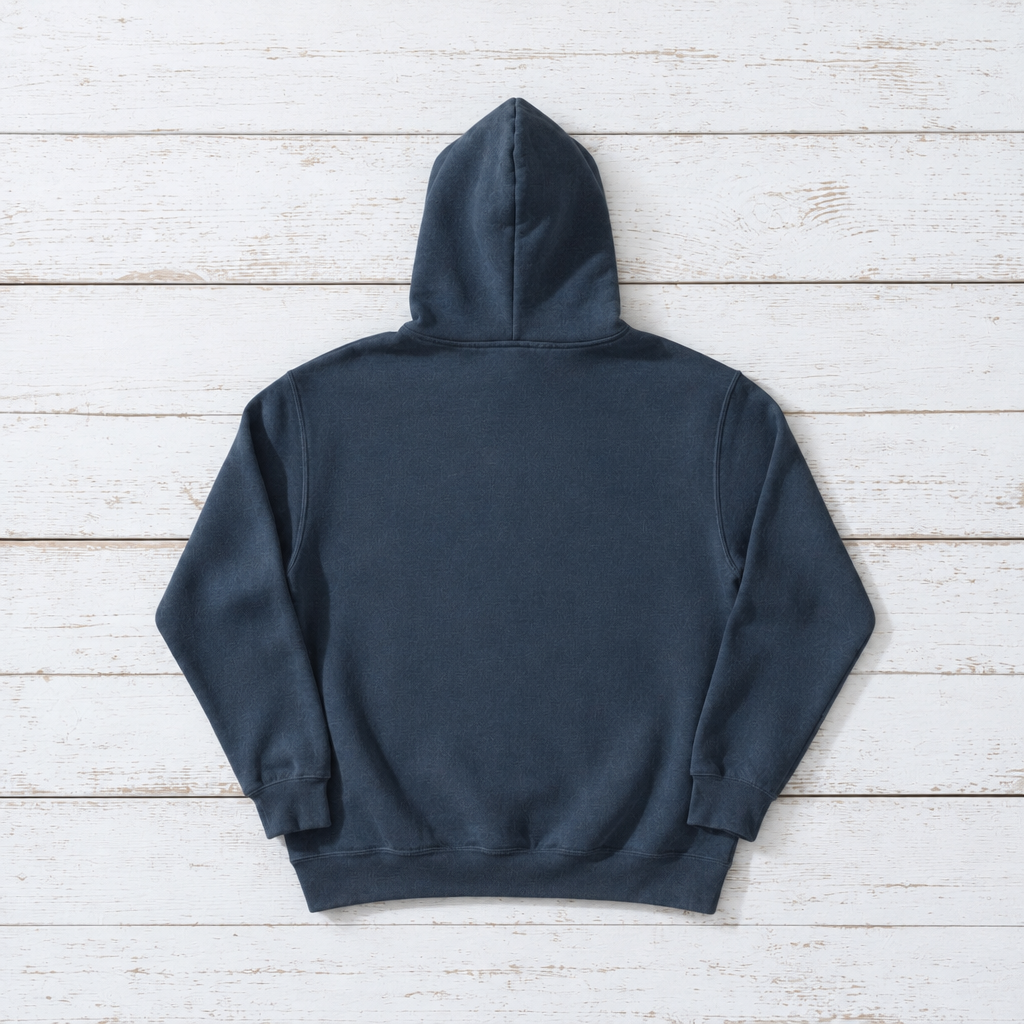 Coastal Lighthouse hoodie flat lay on whitewashed boards