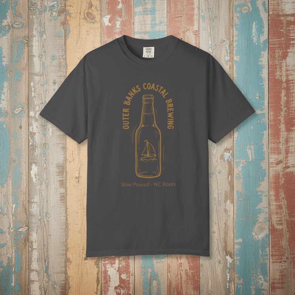 Coastal Brewing Bottle Graphic Tee — Graphite on Colorful Driftwood