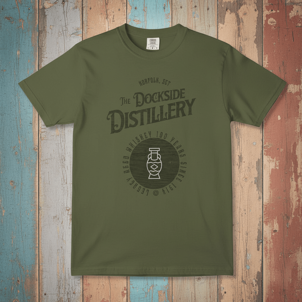 Vintage Dockside Distillery 100 Years Graphic Tee — Hemp on Colorful Driftwood
