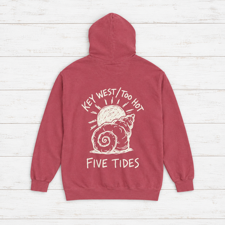 Beach Snail hoodie flat lay on whitewashed boards