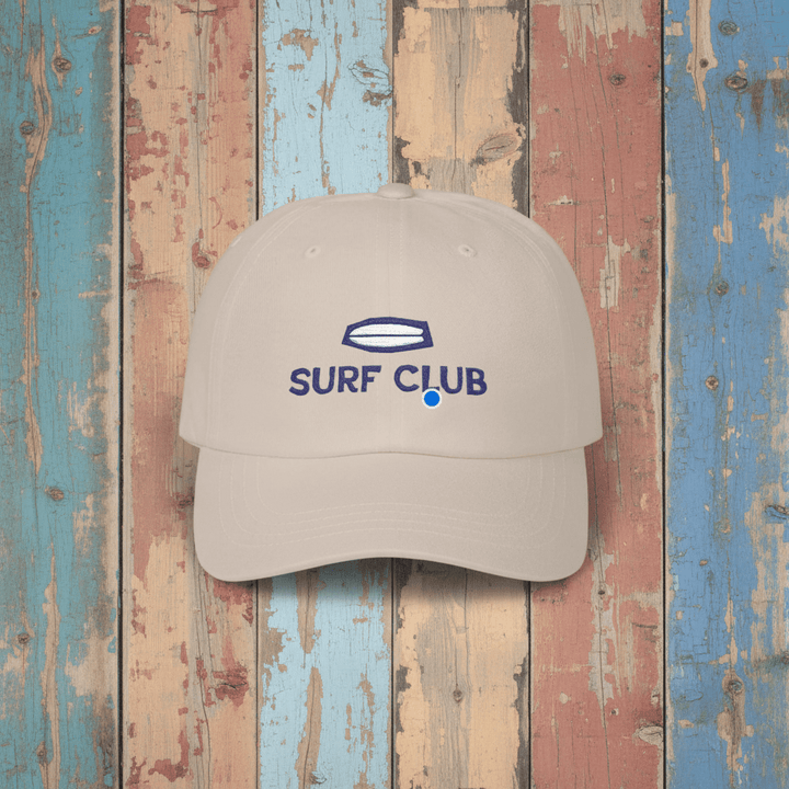 Surf Club Embroidered Cap stone on faded driftwood planks