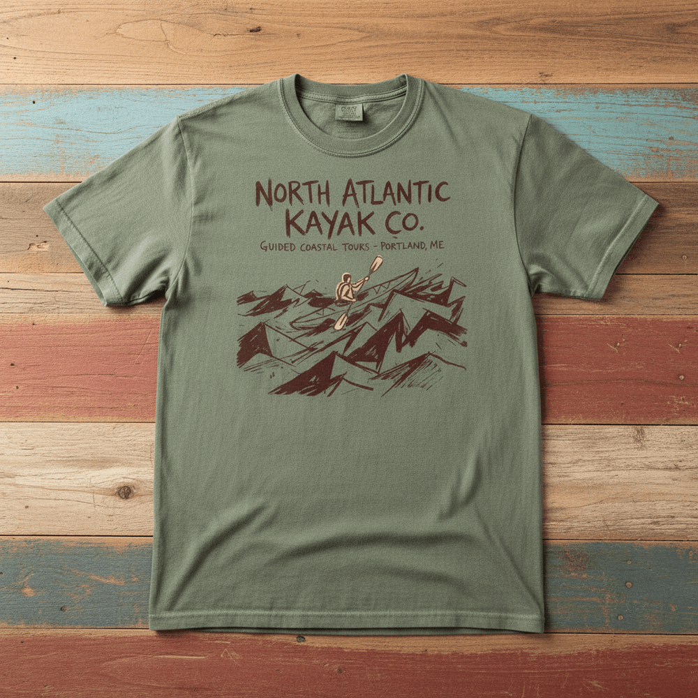 North Atlantic Kayak Co. Graphic Tee — Moss on Colorful Driftwood