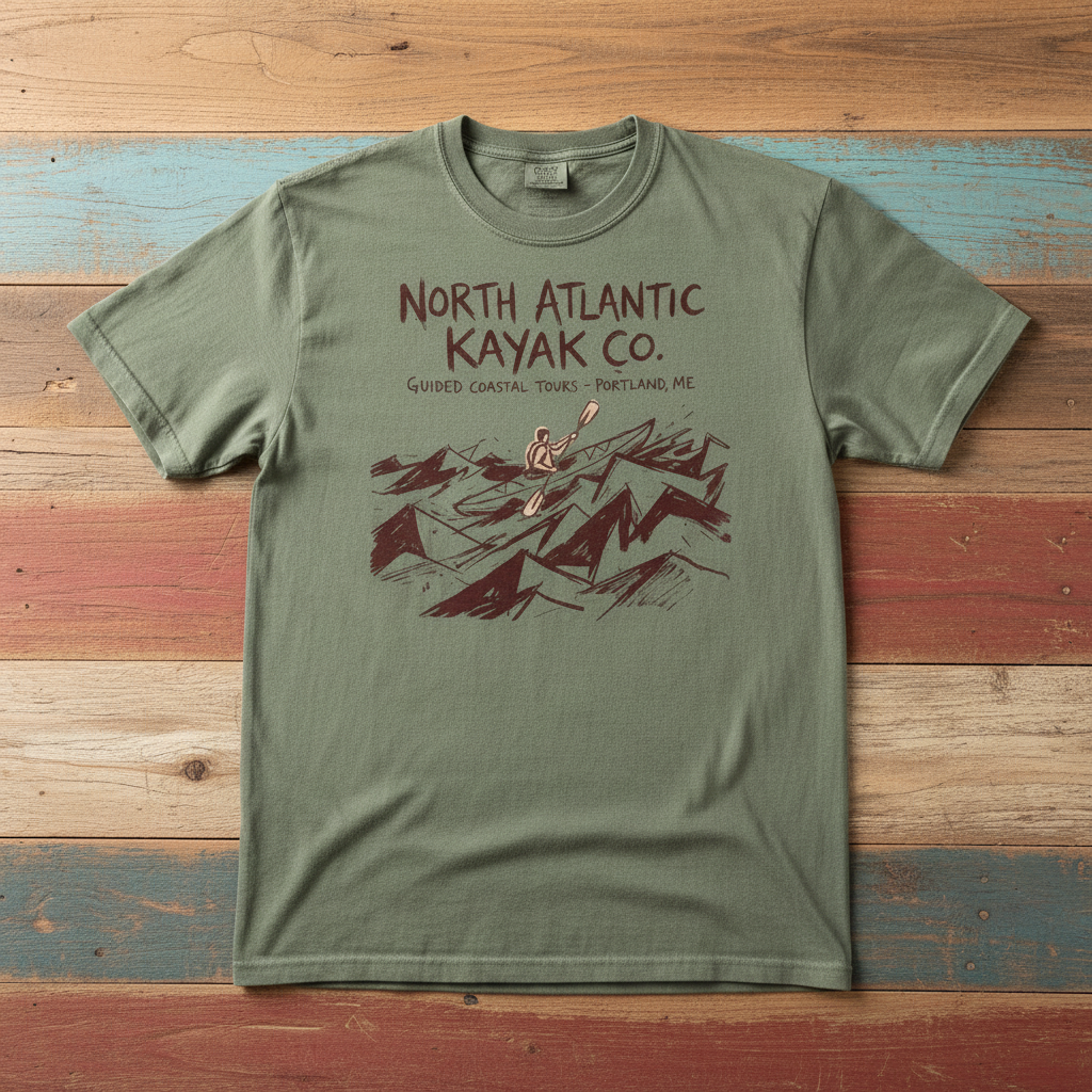 North Atlantic Kayak Co. Graphic Tee — Moss on Colorful Driftwood