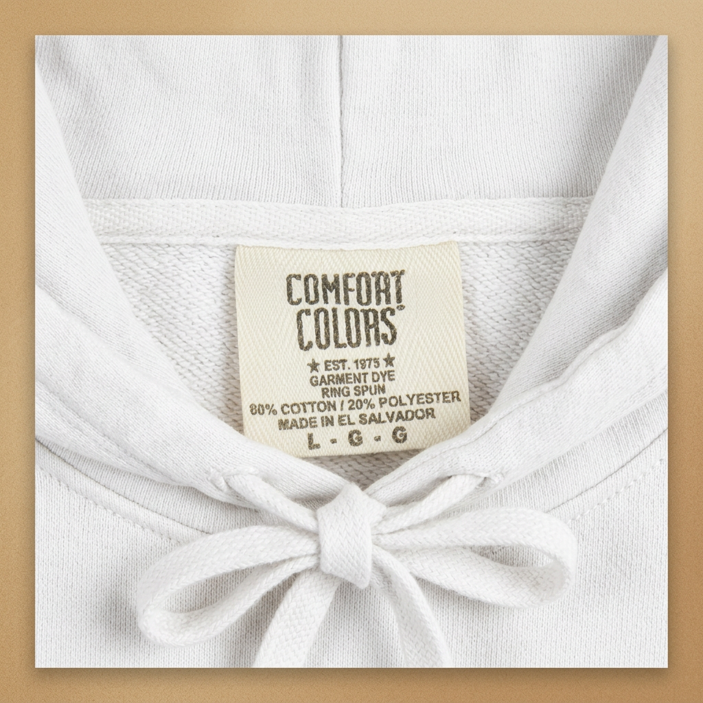 Cape May Dive Bar white hoodie neckline drawcord and Comfort Colors label detail