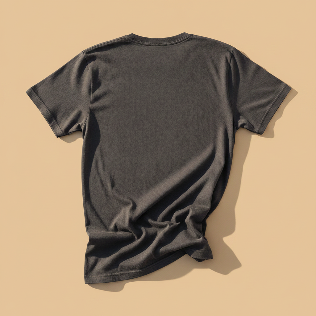 Nautical Lighthouse Tee in Graphite — plain back, warm sand studio background