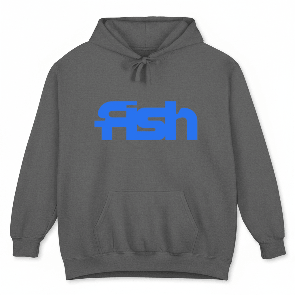 Grey fish hoodie - white background