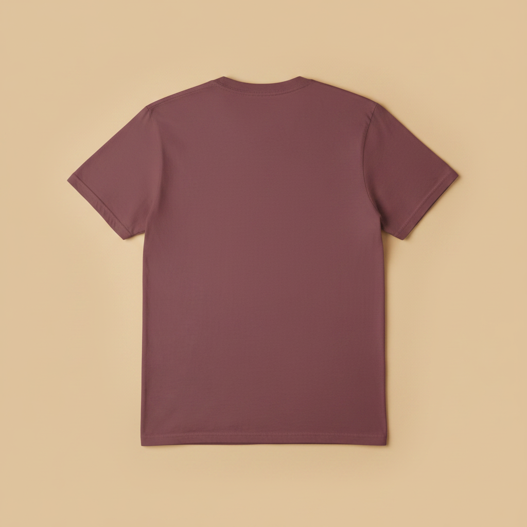 Catalina Fish Market Tee in Mauve/Berry — plain back, warm sand studio background