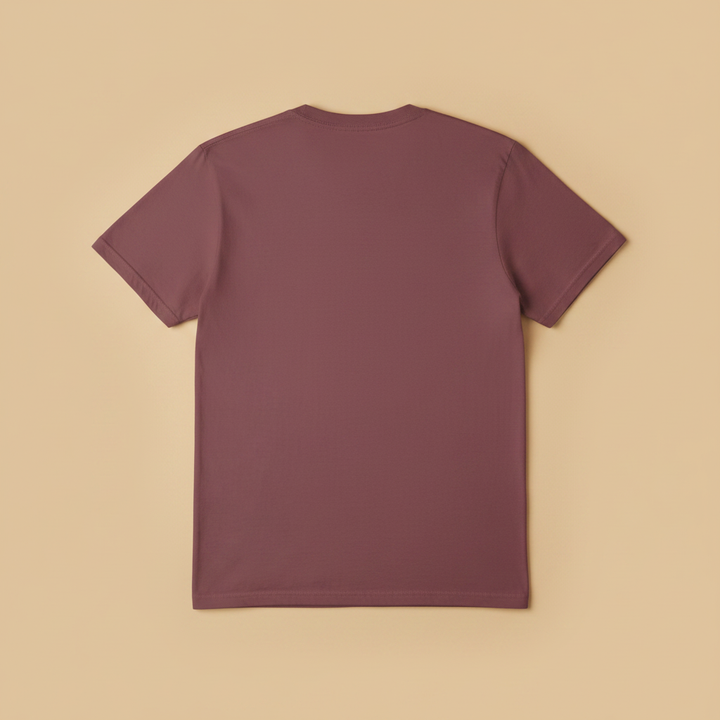 Catalina Fish Market Tee in Mauve/Berry — plain back, warm sand studio background