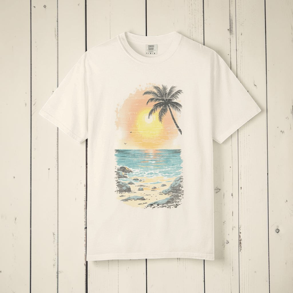 Sun Faded Beach Sunset II Graphic Tee — Ivory on Colorful Driftwood