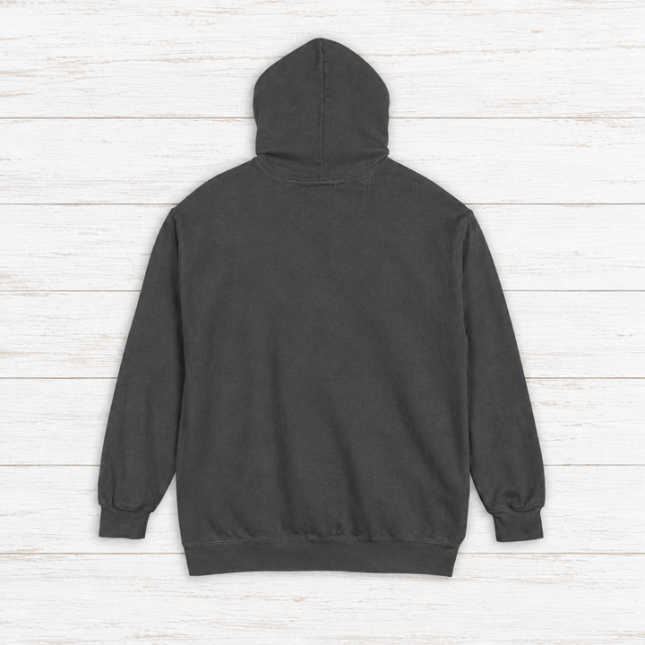 Lone Sardine hoodie flat lay on whitewashed boards