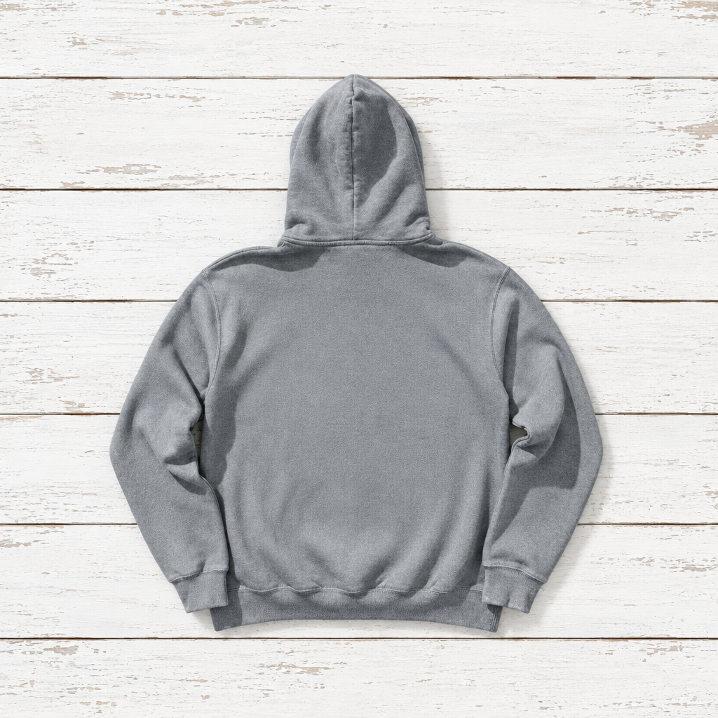Coastal Vibes Beach hoodie flat lay on whitewashed boards
