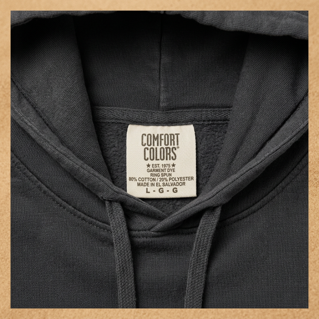 Boardwalk Diner Pepper hoodie neckline stitching drawcords and Comfort Colors label detail