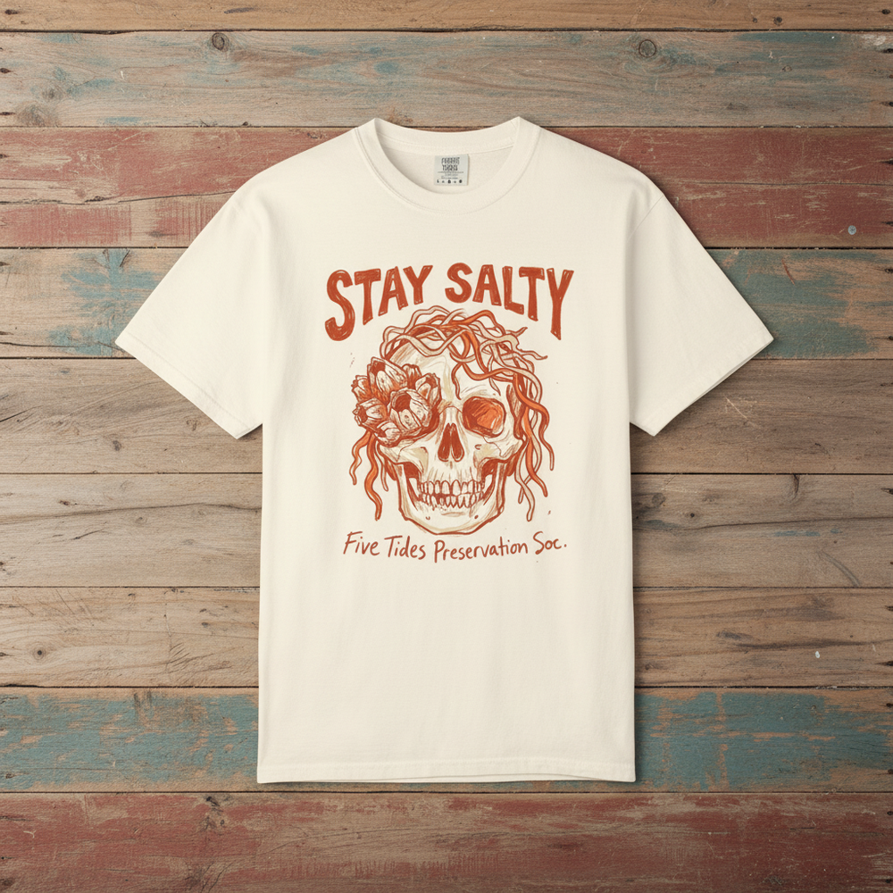 Stay Salty Skull Graphic Tee — Ivory on Colorful Driftwood
