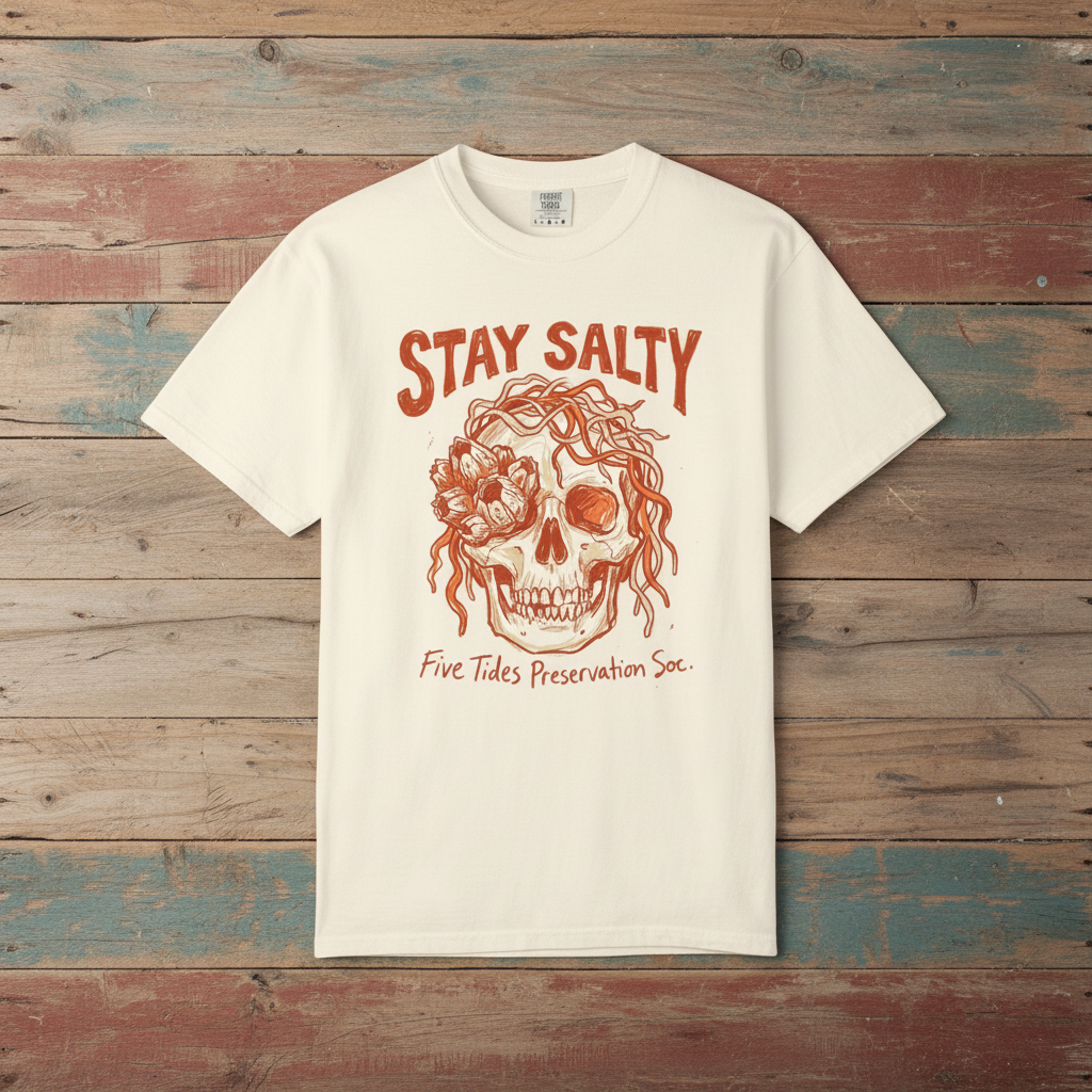 Stay Salty Skull Graphic Tee — Ivory on Colorful Driftwood