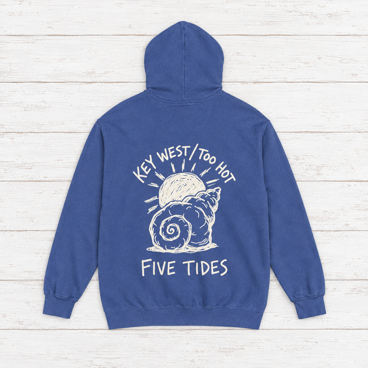 Beach Snail hoodie flat lay on whitewashed boards