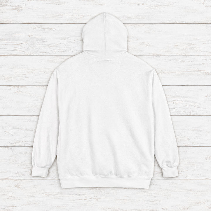 Pinecoast Diner hoodie flat lay on whitewashed boards