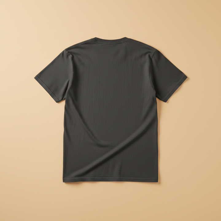 Westcoast Coastal Vibes Tee in Pepper/Charcoal — plain back, warm sand studio background