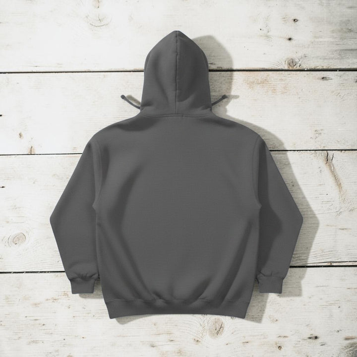 Fish Hoodie in Grey — plain back, warm sand studio background