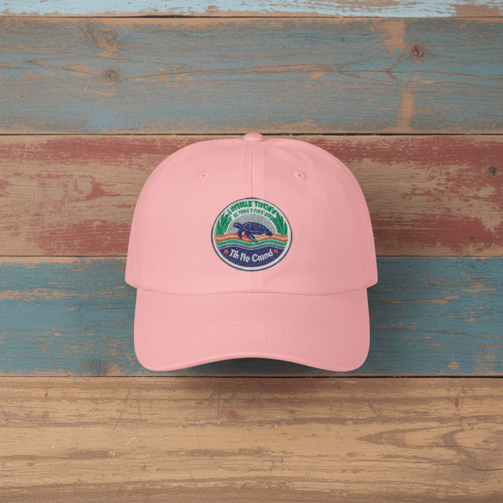 Guardian of the Coast Turtle Conservation Embroidered Cap pink on faded driftwood planks