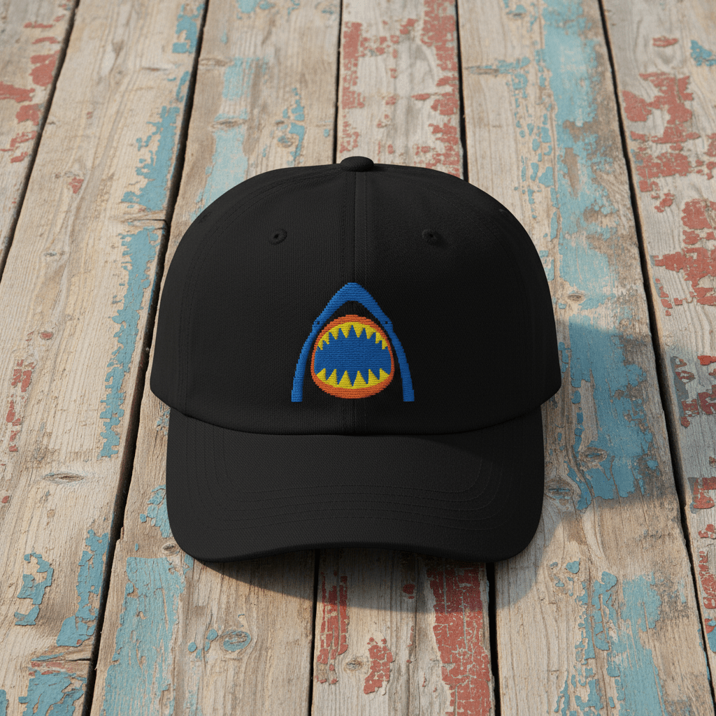 Shark Bite Retro Embroidered Cap black on faded driftwood planks