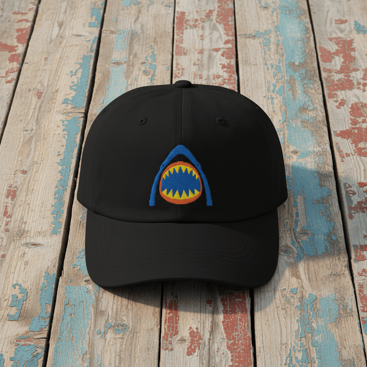 Shark Bite Retro Embroidered Cap black on faded driftwood planks