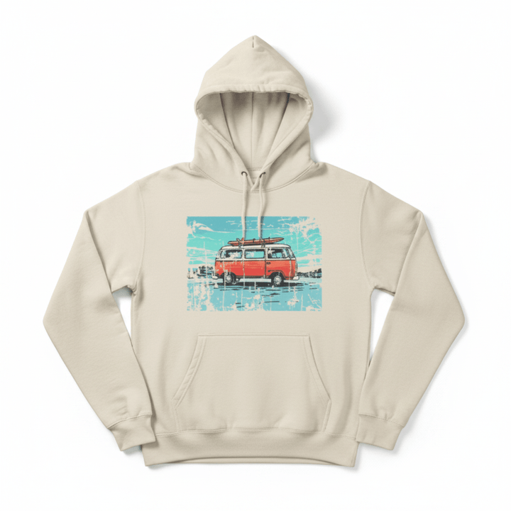Cream VW surf van hoodie - white background