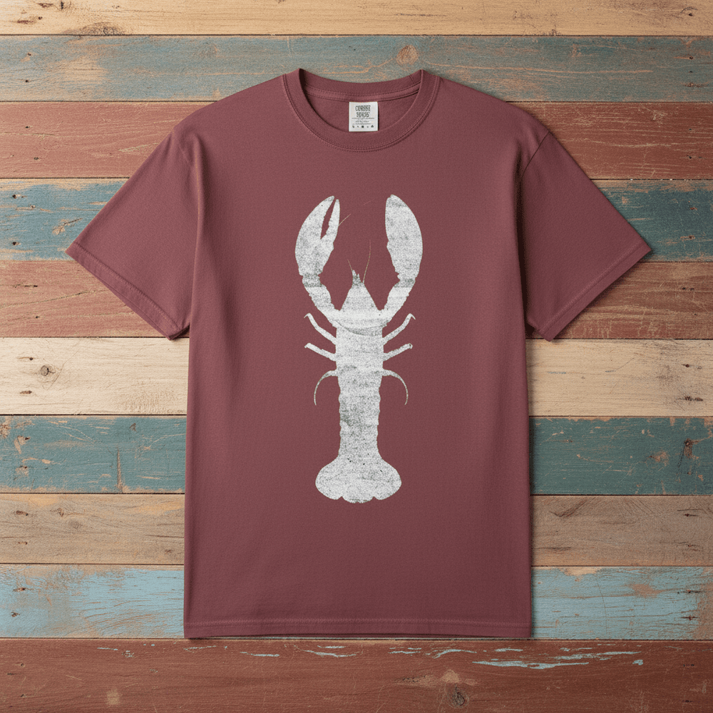 Vintage Wood Faded Lobster Graphic Tee — Brick on Colorful Driftwood