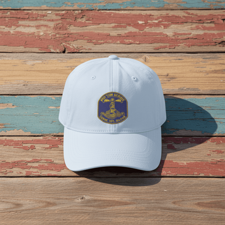 New England Lighthouse Patch Embroidered Cap light blue on faded driftwood planks