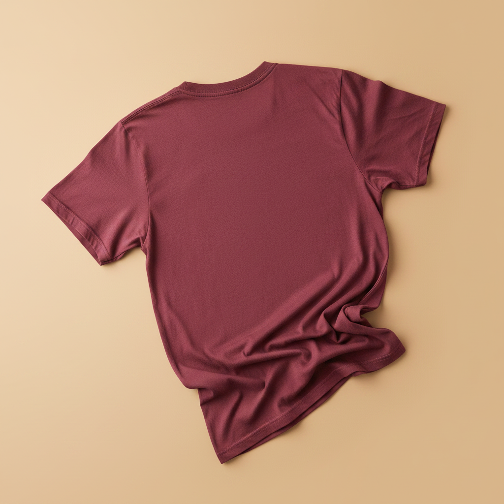 East Coast Tee in Chili/Crimson — plain back, warm sand studio background