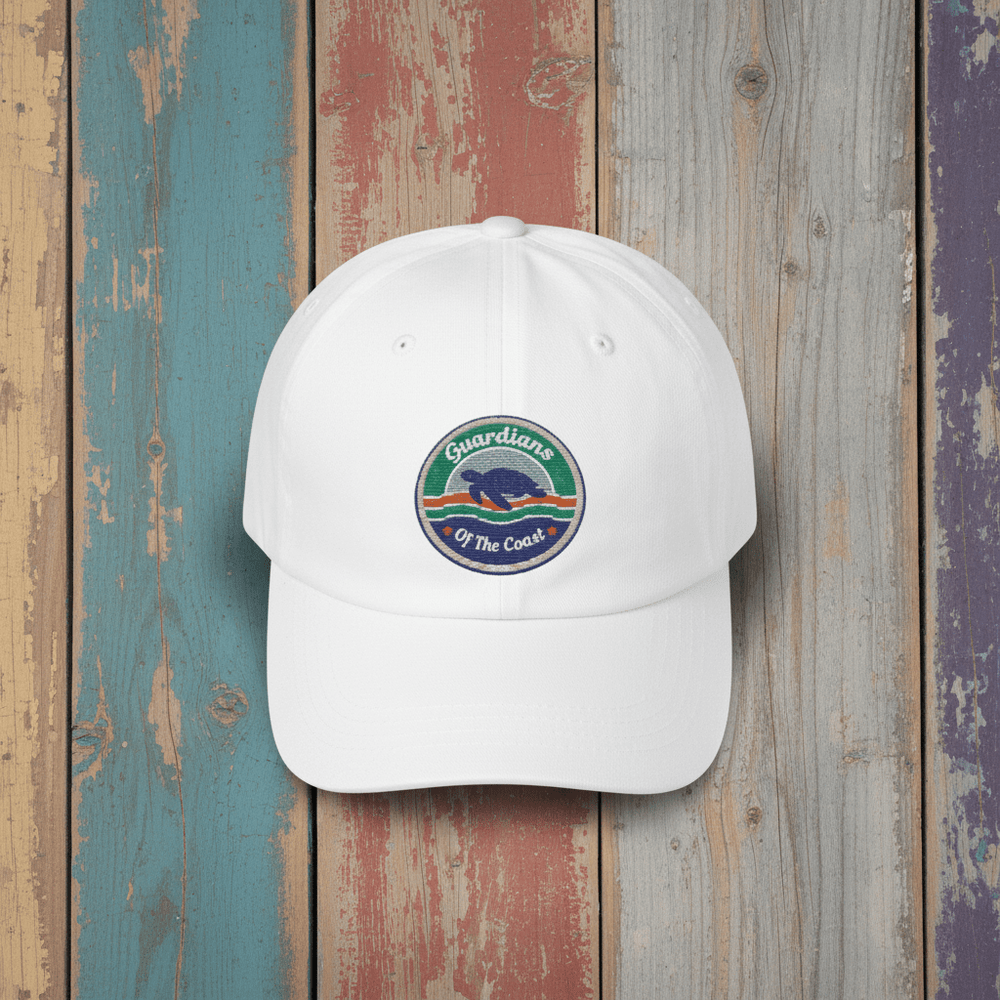 Guardian of the Coast Turtle Conservation Embroidered Cap white on faded driftwood planks