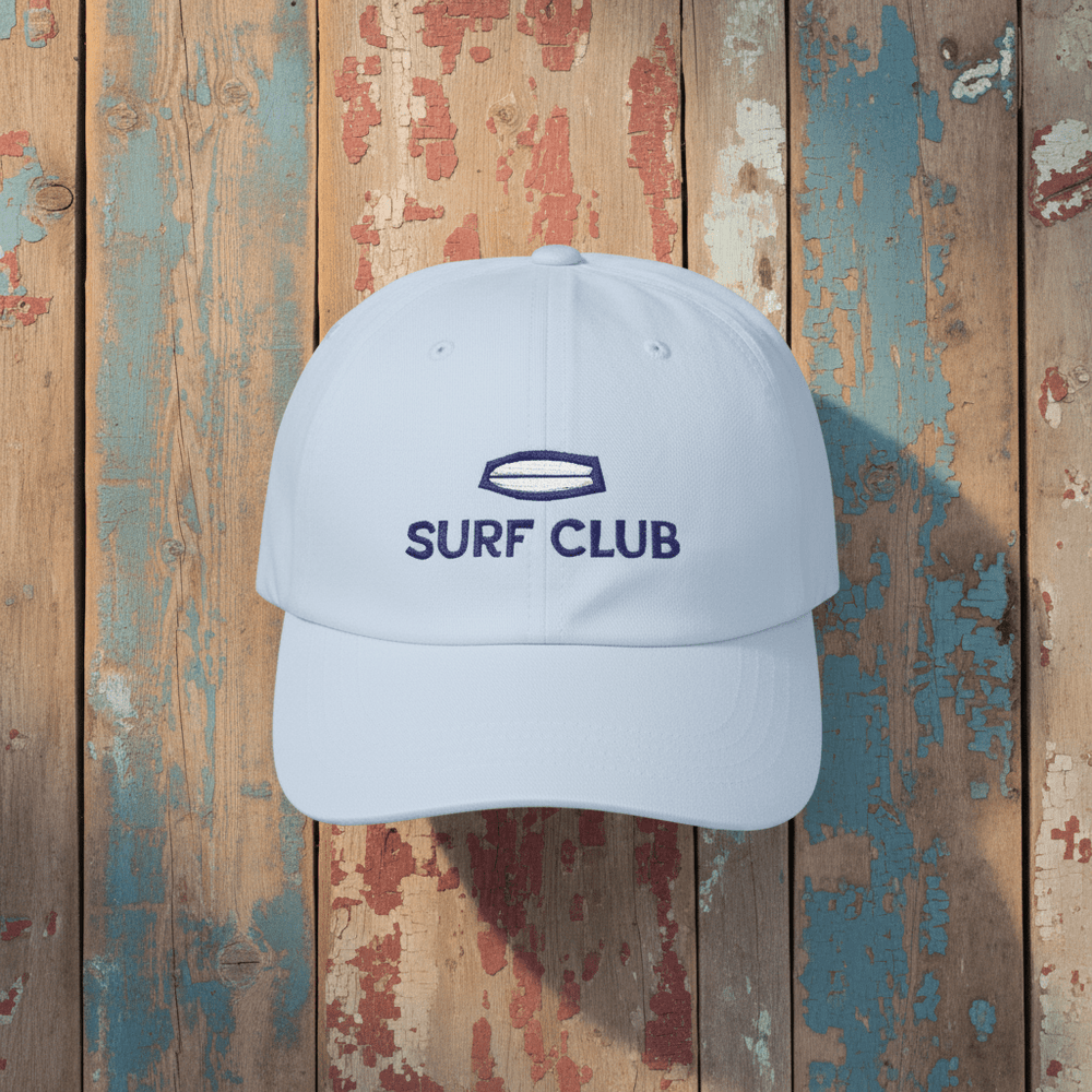 Surf Club Embroidered Cap light blue on faded driftwood planks