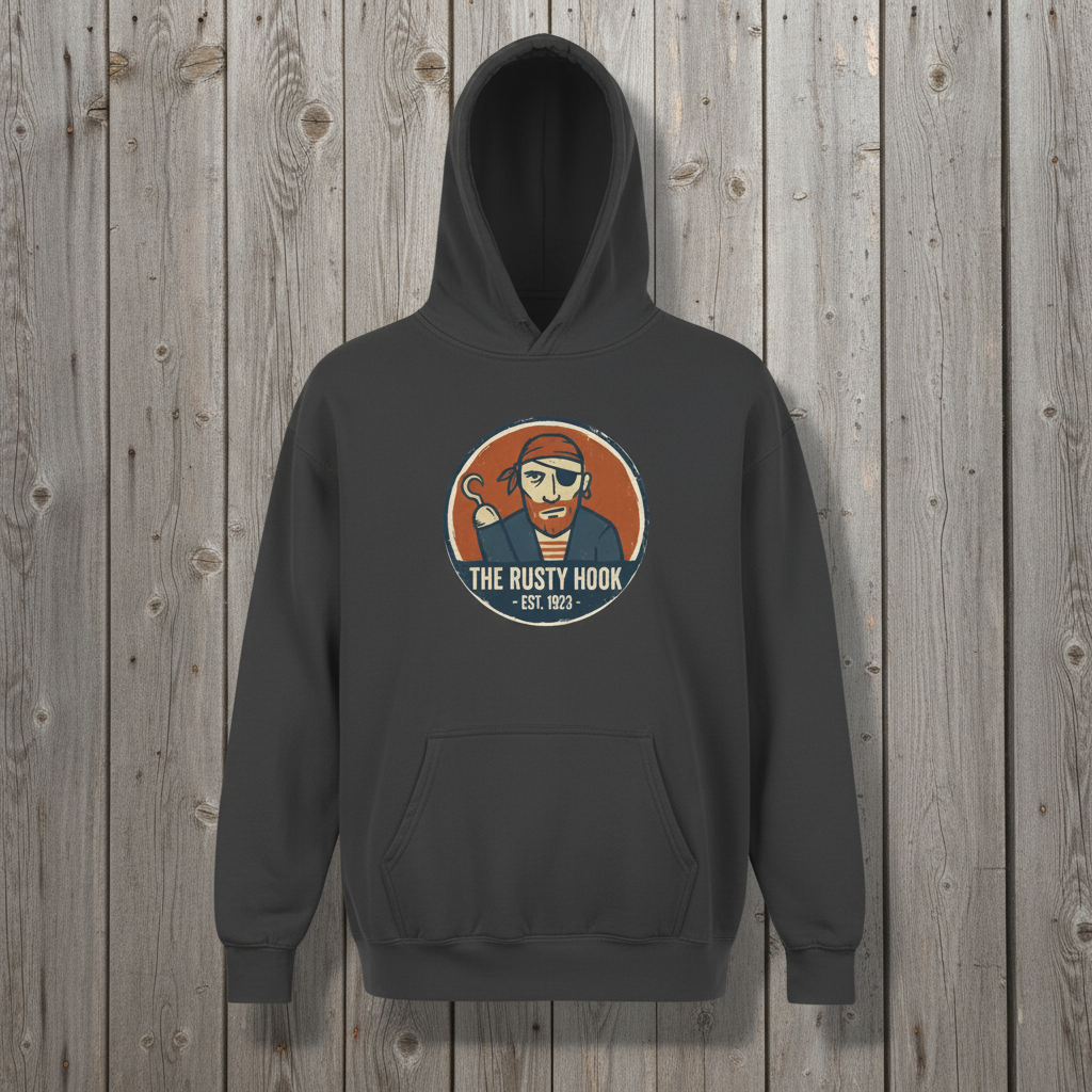 Distillery Logo Garment-Dyed Hoodie — Pepper — Weathered Pine Background