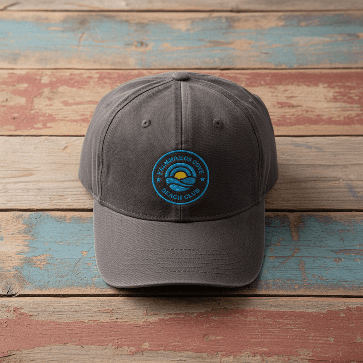 Saltwater Cove Beach Club Embroidered Cap dark grey on faded driftwood planks