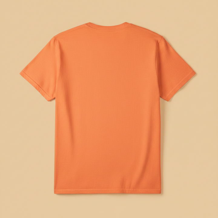 Palm Bliss Wildlife Oasis Tee in Orange — plain back, warm sand studio background