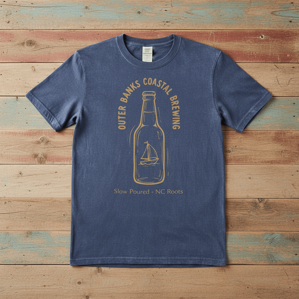 Coastal Brewing Bottle Graphic Tee — Denim on Colorful Driftwood