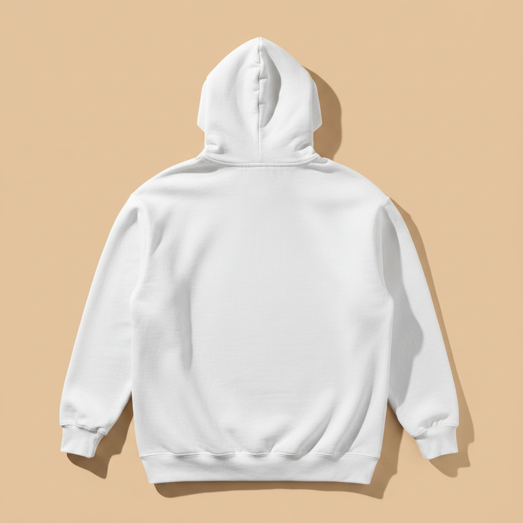Surf Club Hoodie in White — plain back, warm sand studio background