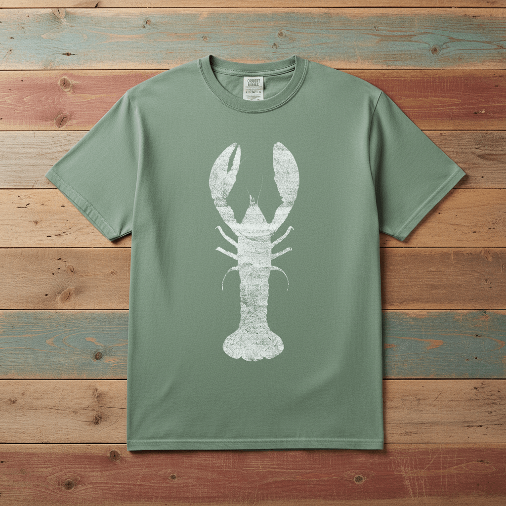 Vintage Wood Faded Lobster Graphic Tee — Light Green on Colorful Driftwood