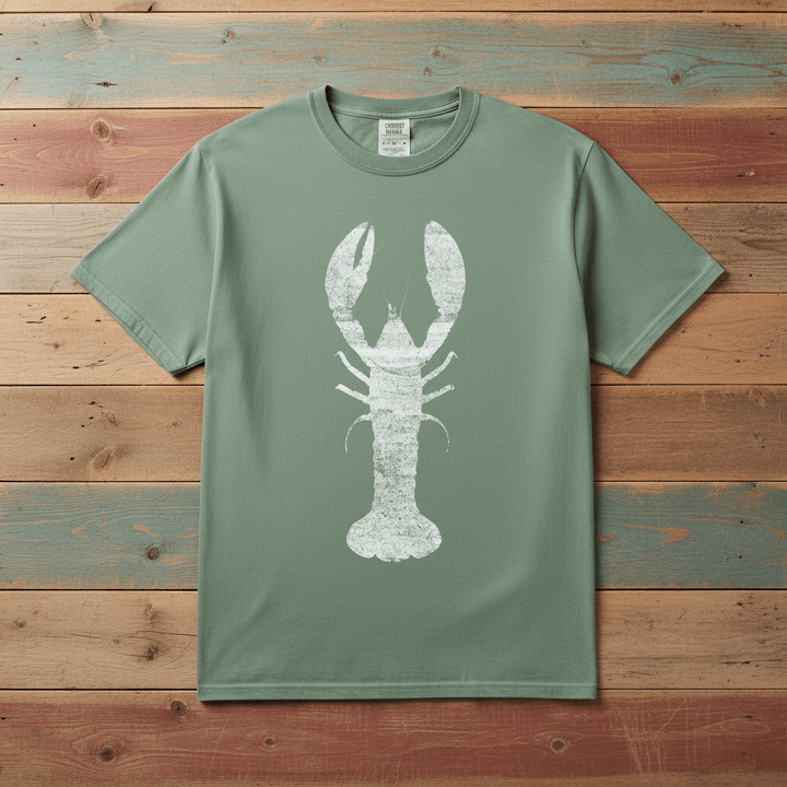 Vintage Wood Faded Lobster Graphic Tee — Light Green on Colorful Driftwood