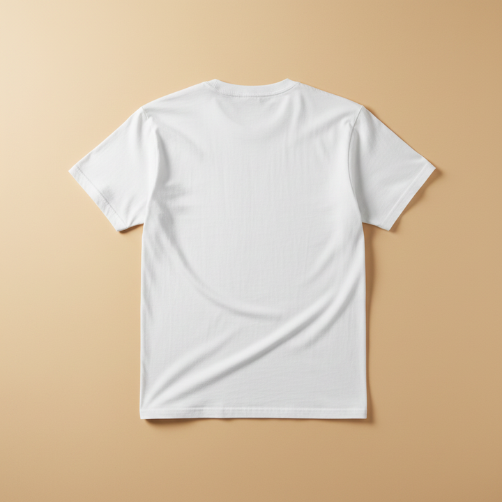 Westcoast Coastal Vibes Tee in White — plain back, warm sand studio background