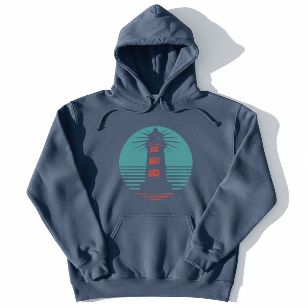 Steel blue lighthouse hoodie - white background