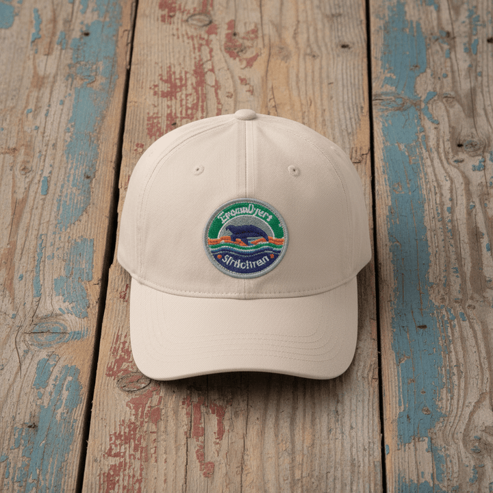 Guardian of the Coast Turtle Conservation Embroidered Cap stone on faded driftwood planks