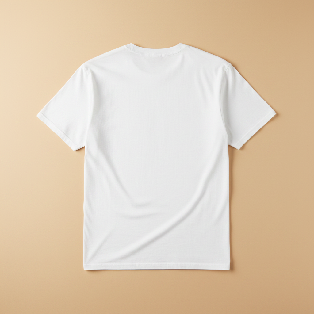 East Coast Wave Tee in White — plain back, warm sand studio background