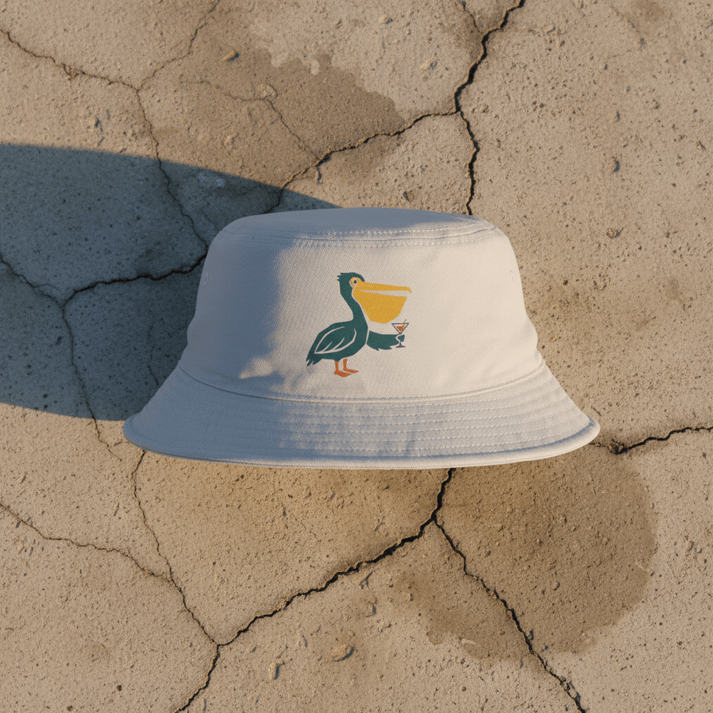 Pelican Cocktail storm bucket hat on light cracked cement with wet marks