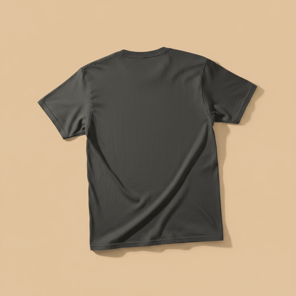 Anime Beach Tee in Pepper/Charcoal — plain back, warm sand studio background