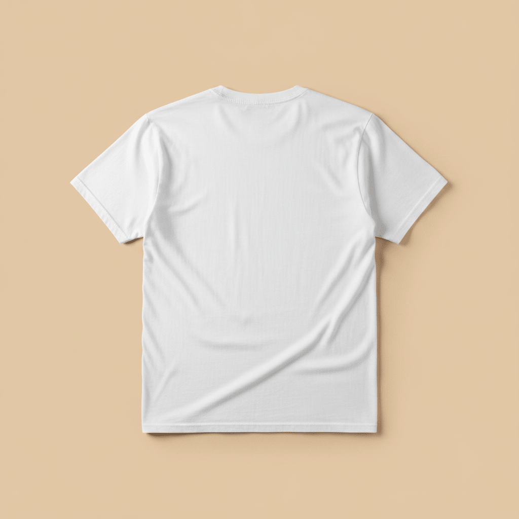 Anime Beach Tee in White — plain back, warm sand studio background