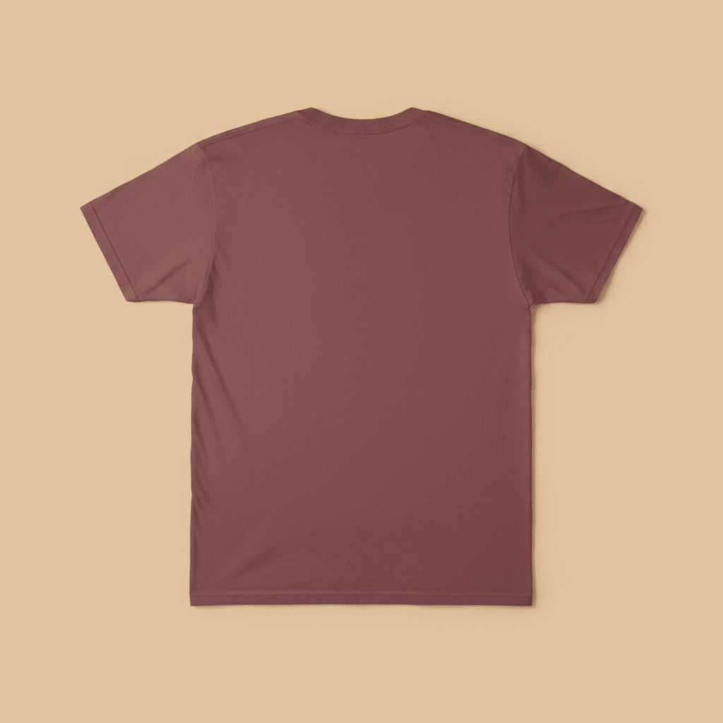 Anime Beach Tee in Mauve/Berry — plain back, warm sand studio background