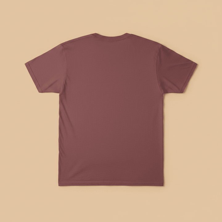 Anime Beach Tee in Mauve/Berry — plain back, warm sand studio background