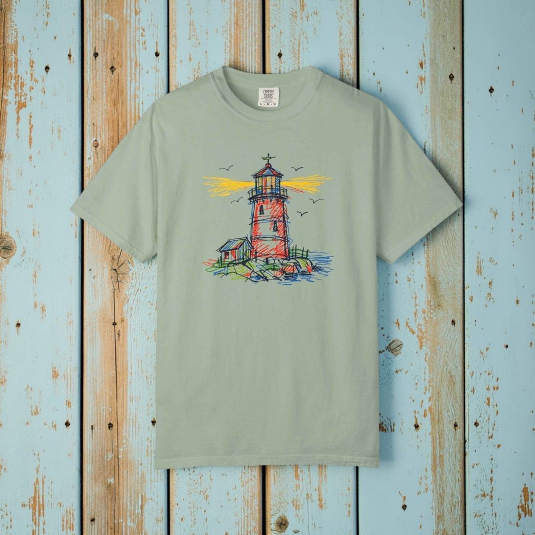 Lighthouse Sketch Graphic Summer T-Shirt - Hand-Drawn Coastal Nautical Tee